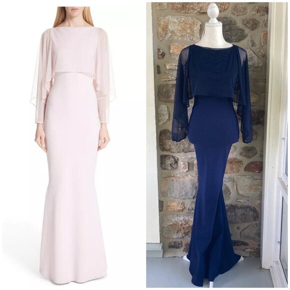 NWT CHIARA BONI LA PETITE ROBE Nomeda Illusion Boatneck Mermaid Gown Navy $1090 - Picture 1 of 11